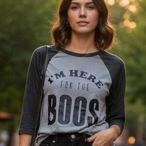 Bella Canvas Medium Halloween Shirt I'm Here For The Boos Raglan Gray Black Tee